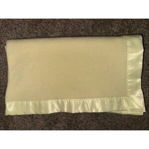 Vintage Butter Yellow Waffle Weave Acrylic Baby Blanket Nylon Trim Baby Morgan?